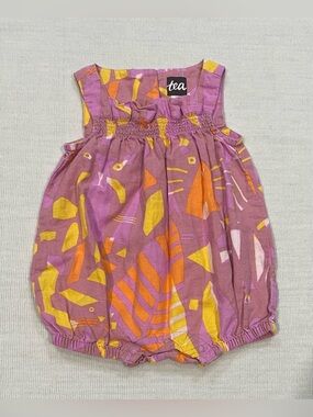 Tea Collection Baby Girls Purple  Linen Blend Bubble Romper Size 0-3M